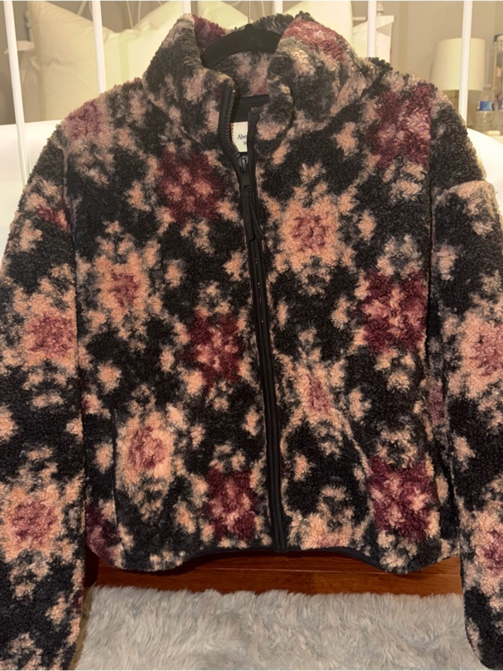 Abercrombie & Fitch zip up fleece in black and pink abstract print